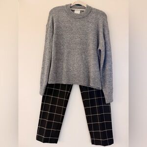 Gray Knit Sweater and Black Plaid Pants Set